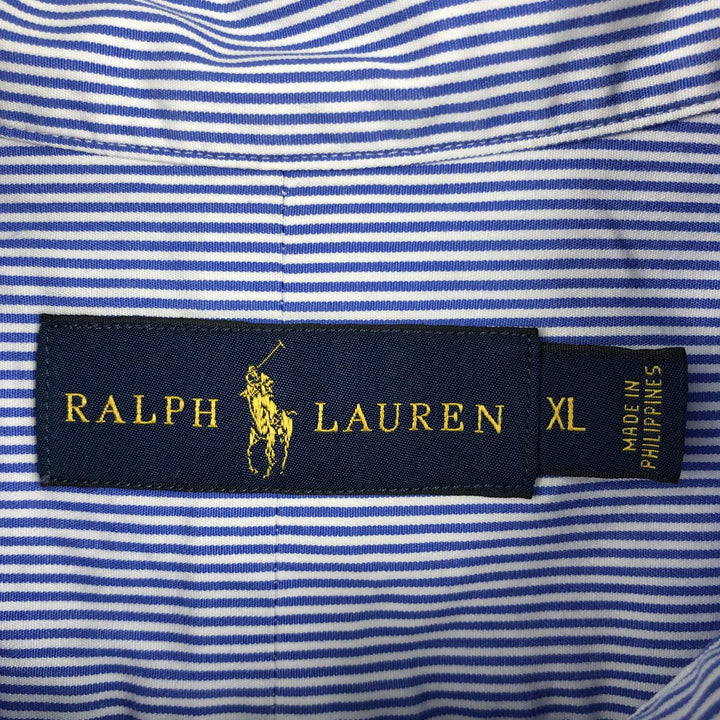 Ralph Lauren long-sleeved button-down striped shirt, men's size XL (approx.) cotton blue type Vintage Second Hand