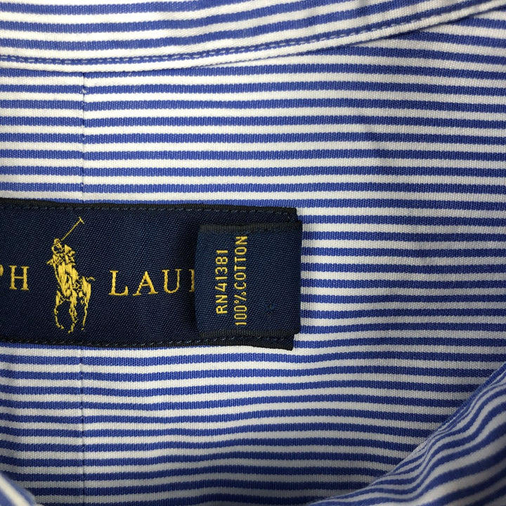 Ralph Lauren long-sleeved button-down striped shirt, men's size XL (approx.) cotton blue type Vintage Second Hand