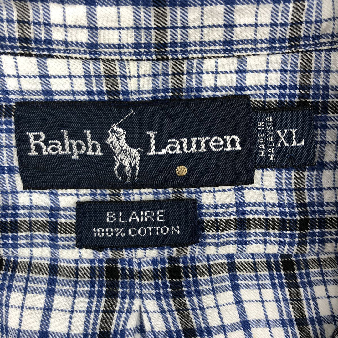 Ralph Lauren BLAIRE long sleeve button down check shirt, men's XL size cotton blue type Vintage Second Hand
