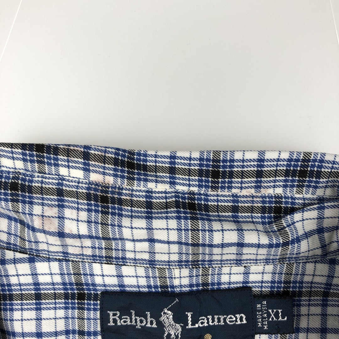 Ralph Lauren BLAIRE long sleeve button down check shirt, men's XL size cotton blue type Vintage Second Hand