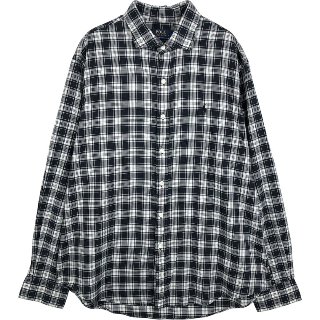 Ralph Lauren POLO RALPH LAUREN Wide Collar Long Sleeve Cotton Check Shirt, Men's Size XL (approx.) cotton black type Vintage Second Hand