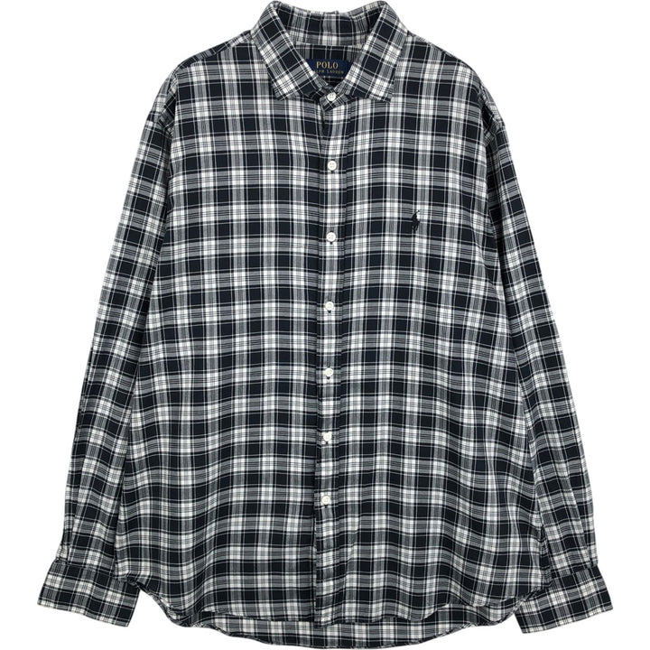 Ralph Lauren POLO RALPH LAUREN Wide Collar Long Sleeve Cotton Check Shirt, Men's Size XL (approx.) cotton black type Vintage Second Hand
