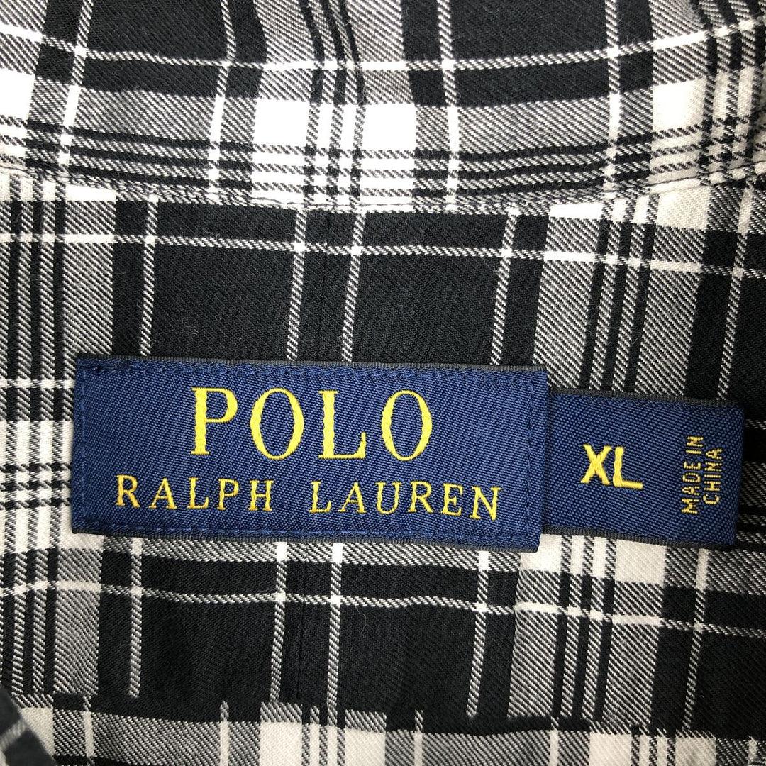 Ralph Lauren POLO RALPH LAUREN Wide Collar Long Sleeve Cotton Check Shirt, Men's Size XL (approx.) cotton black type Vintage Second Hand