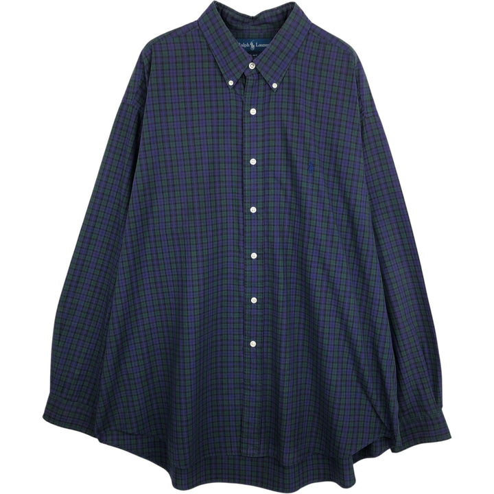 Ralph Lauren BLAKE Blackwatch Check Long-Sleeve Button-Down Check Shirt, Men's Size XXL (approx.) cotton green type Vintage Second Hand