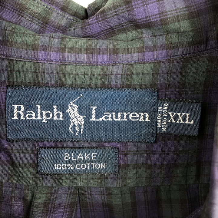 Ralph Lauren BLAKE Blackwatch Check Long-Sleeve Button-Down Check Shirt, Men's Size XXL (approx.) cotton green type Vintage Second Hand