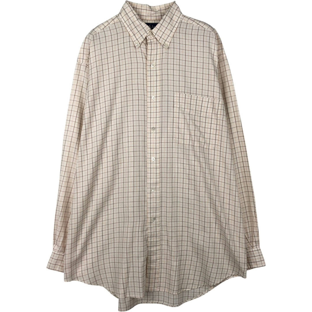 Ralph Lauren BLAKE long sleeve button down check shirt, men's size M cotton ivory Vintage Second Hand