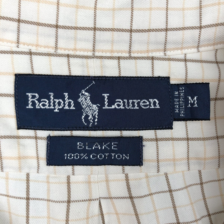 Ralph Lauren BLAKE long sleeve button down check shirt, men's size M cotton ivory Vintage Second Hand