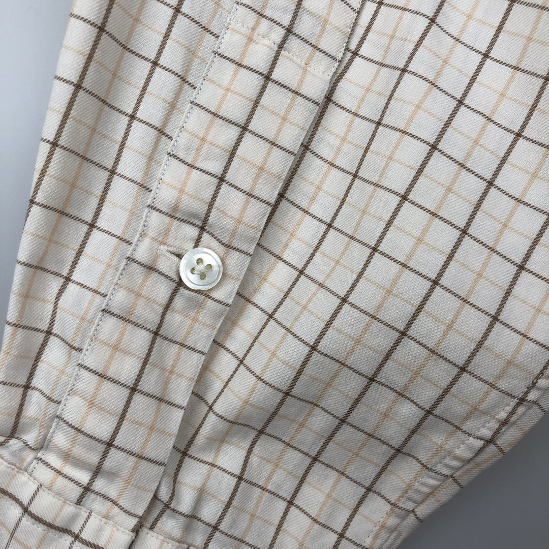 Ralph Lauren BLAKE long sleeve button down check shirt, men's size M cotton ivory Vintage Second Hand