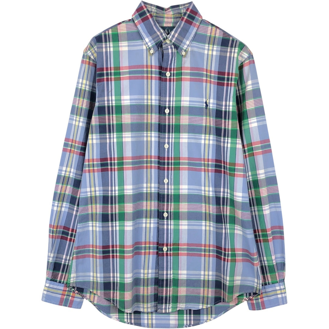 Ralph Lauren CUSTOM FIT Madras Check Long-Sleeve Button-Down Check Shirt, Men's Size S (approx.) cotton navy blue type Vintage Second Hand