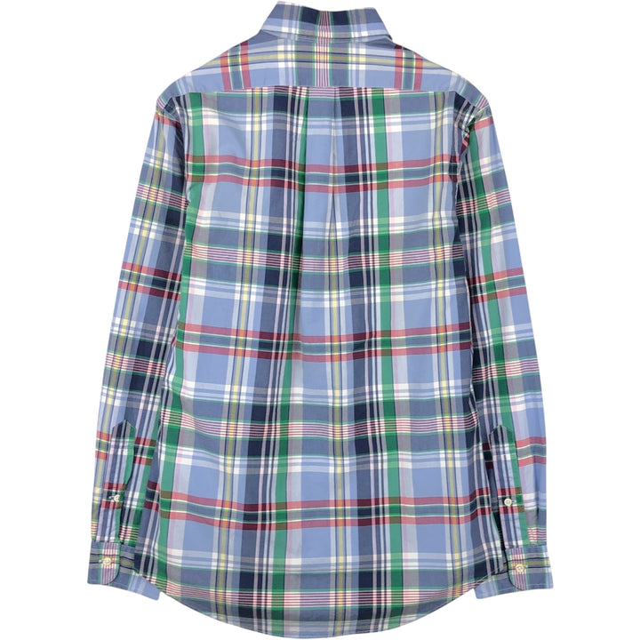 Ralph Lauren CUSTOM FIT Madras Check Long-Sleeve Button-Down Check Shirt, Men's Size S (approx.) cotton navy blue type Vintage Second Hand