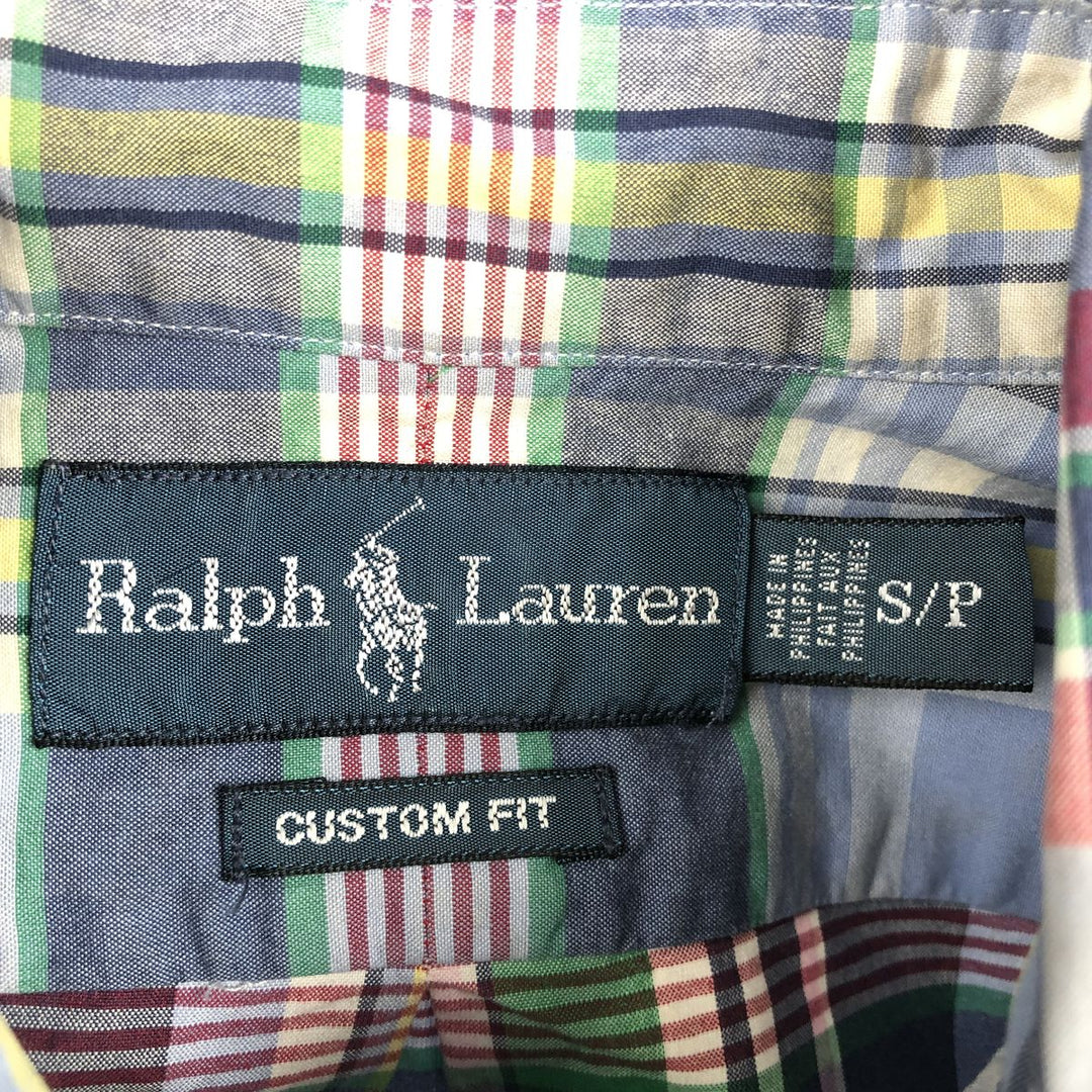 Ralph Lauren CUSTOM FIT Madras Check Long-Sleeve Button-Down Check Shirt, Men's Size S (approx.) cotton navy blue type Vintage Second Hand