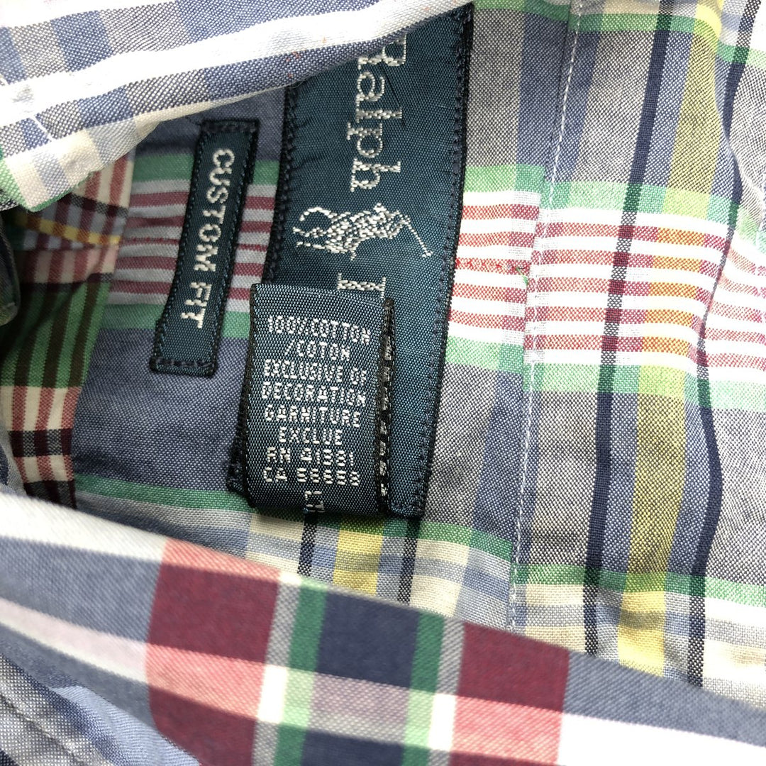 Ralph Lauren CUSTOM FIT Madras Check Long-Sleeve Button-Down Check Shirt, Men's Size S (approx.) cotton navy blue type Vintage Second Hand