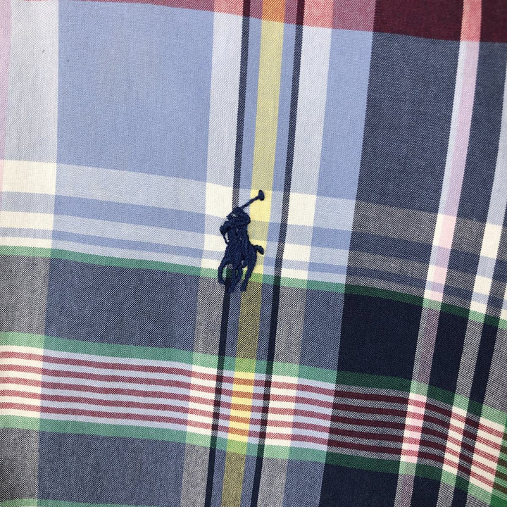 Ralph Lauren CUSTOM FIT Madras Check Long-Sleeve Button-Down Check Shirt, Men's Size S (approx.) cotton navy blue type Vintage Second Hand
