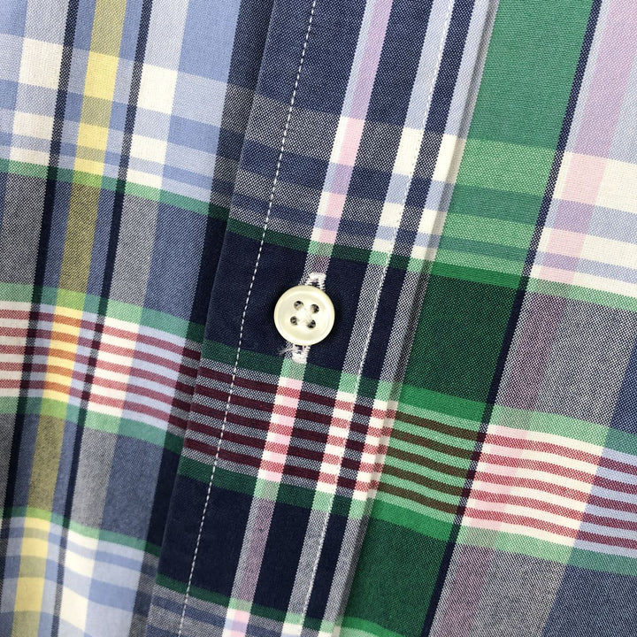 Ralph Lauren CUSTOM FIT Madras Check Long-Sleeve Button-Down Check Shirt, Men's Size S (approx.) cotton navy blue type Vintage Second Hand