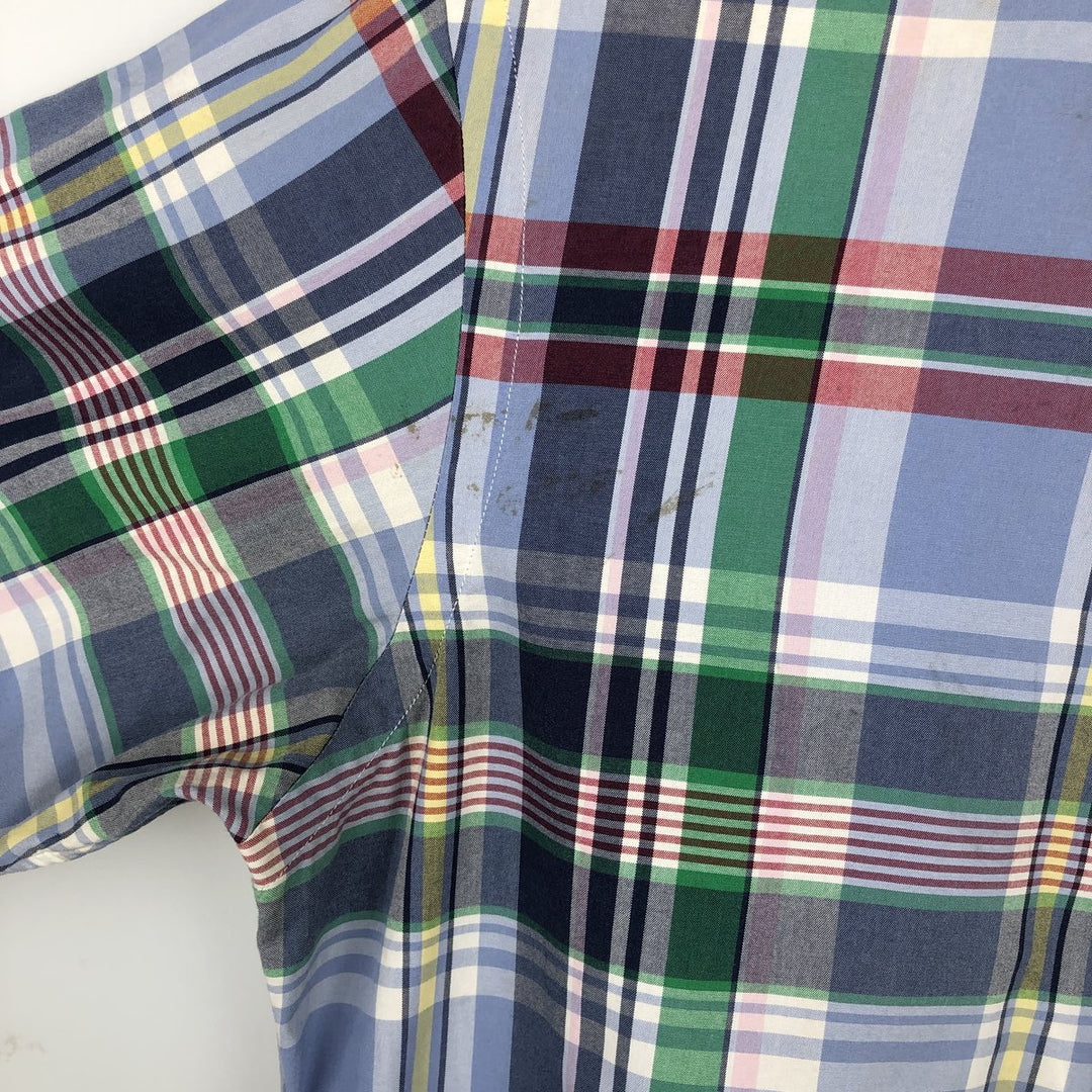 Ralph Lauren CUSTOM FIT Madras Check Long-Sleeve Button-Down Check Shirt, Men's Size S (approx.) cotton navy blue type Vintage Second Hand