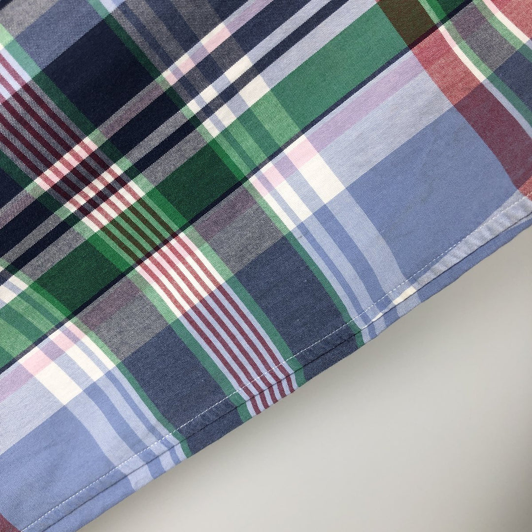 Ralph Lauren CUSTOM FIT Madras Check Long-Sleeve Button-Down Check Shirt, Men's Size S (approx.) cotton navy blue type Vintage Second Hand