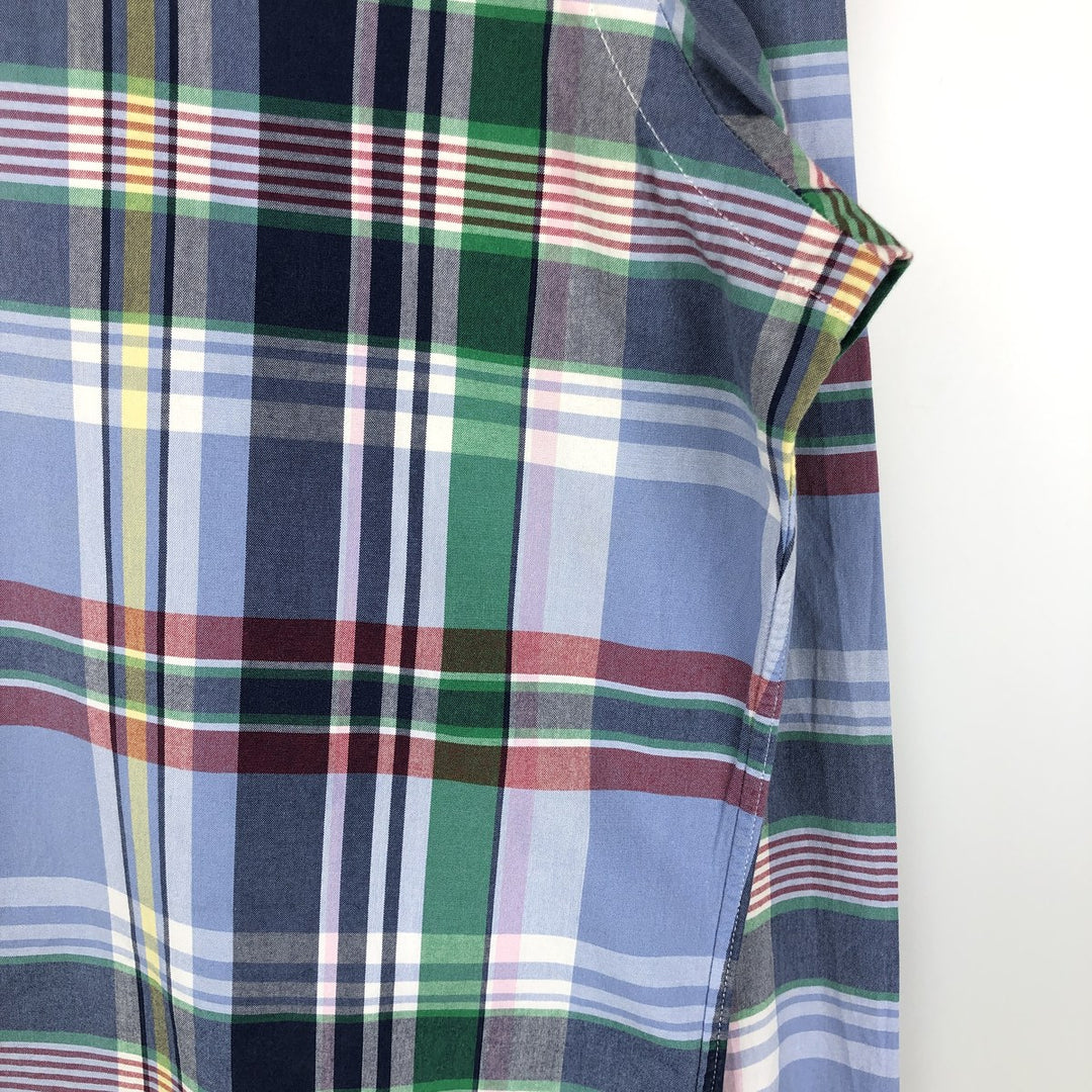 Ralph Lauren CUSTOM FIT Madras Check Long-Sleeve Button-Down Check Shirt, Men's Size S (approx.) cotton navy blue type Vintage Second Hand