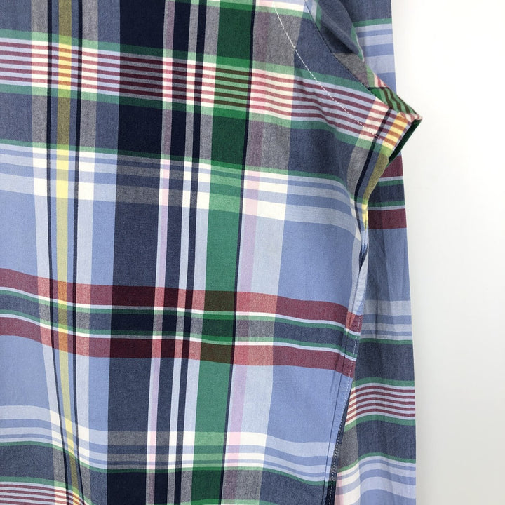Ralph Lauren CUSTOM FIT Madras Check Long-Sleeve Button-Down Check Shirt, Men's Size S (approx.) cotton navy blue type Vintage Second Hand