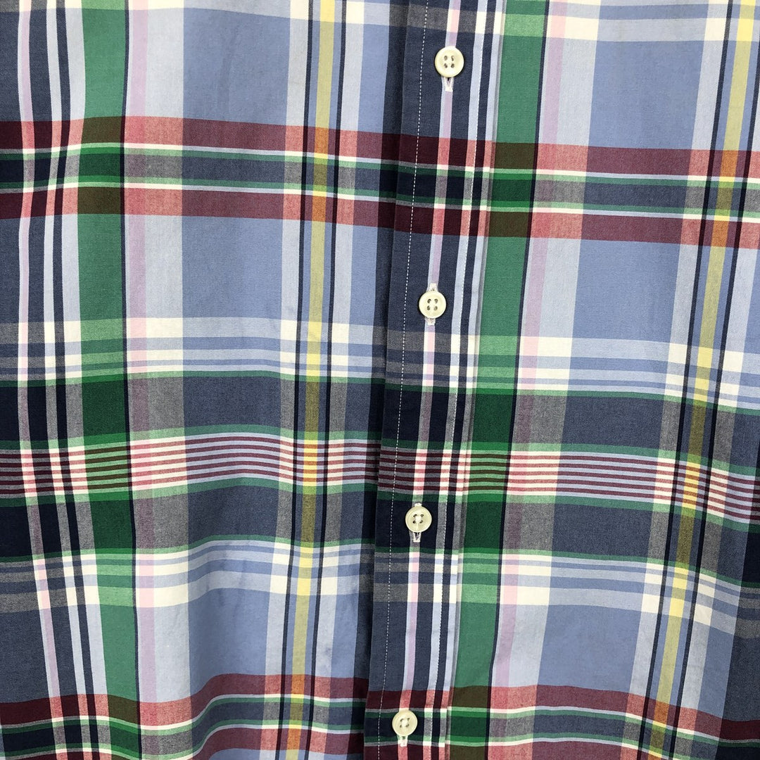 Ralph Lauren CUSTOM FIT Madras Check Long-Sleeve Button-Down Check Shirt, Men's Size S (approx.) cotton navy blue type Vintage Second Hand