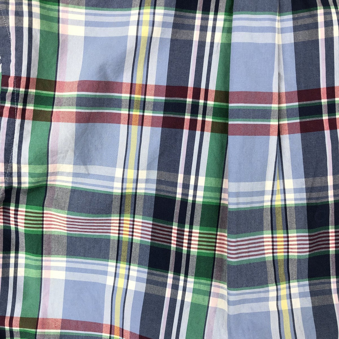 Ralph Lauren CUSTOM FIT Madras Check Long-Sleeve Button-Down Check Shirt, Men's Size S (approx.) cotton navy blue type Vintage Second Hand