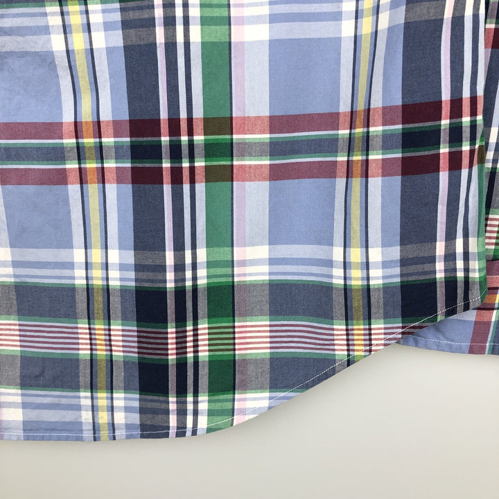 Ralph Lauren CUSTOM FIT Madras Check Long-Sleeve Button-Down Check Shirt, Men's Size S (approx.) cotton navy blue type Vintage Second Hand