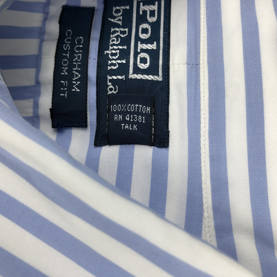 Ralph Lauren CURHAM Long-Sleeve Cotton Stripe Shirt, Men's Size XL (approx.) cotton Navy blue Vintage Second Hand