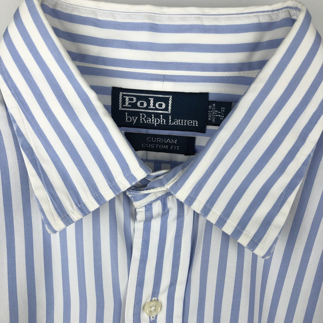 Ralph Lauren CURHAM Long-Sleeve Cotton Stripe Shirt, Men's Size XL (approx.) cotton Navy blue Vintage Second Hand