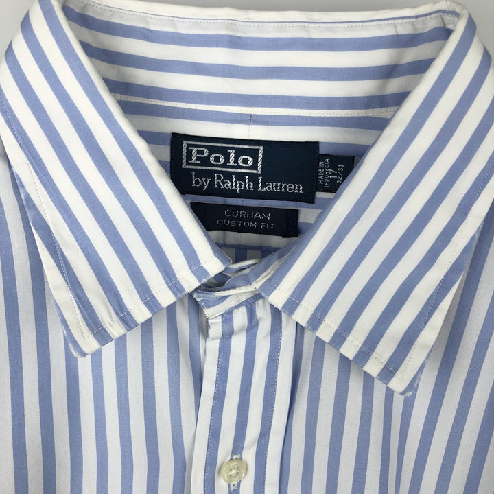 Ralph Lauren CURHAM Long-Sleeve Cotton Stripe Shirt, Men's Size XL (approx.) cotton Navy blue Vintage Second Hand