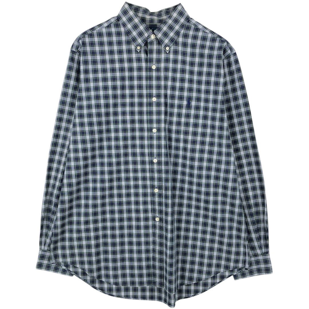 Ralph Lauren Classic Fit Long Sleeve Button Down Check Shirt Men's Size L cotton navy blue type Vintage Second Hand