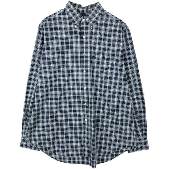 Ralph Lauren Classic Fit Long Sleeve Button Down Check Shirt Men's Size L cotton navy blue type Vintage Second Hand