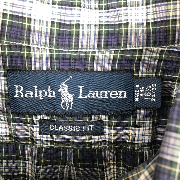 Ralph Lauren Classic Fit Long Sleeve Button Down Check Shirt Men's Size L cotton navy blue type Vintage Second Hand