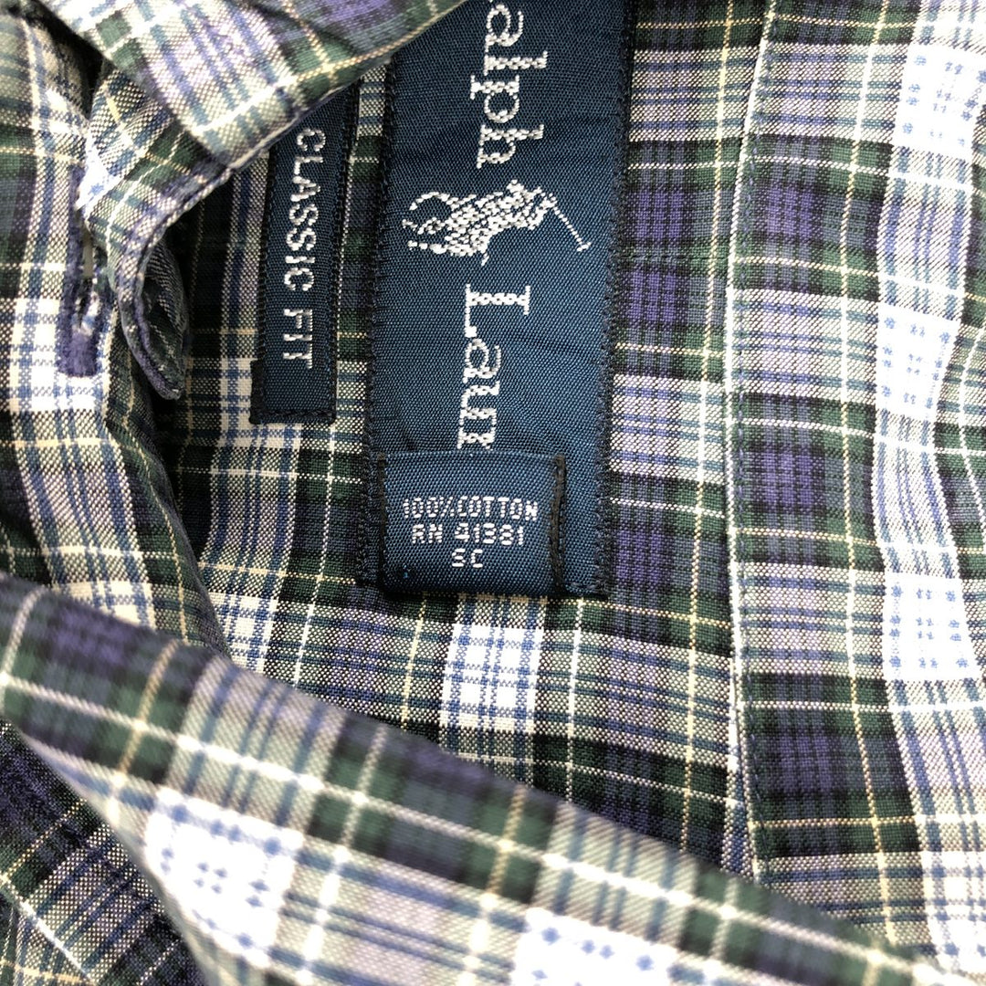 Ralph Lauren Classic Fit Long Sleeve Button Down Check Shirt Men's Size L cotton navy blue type Vintage Second Hand