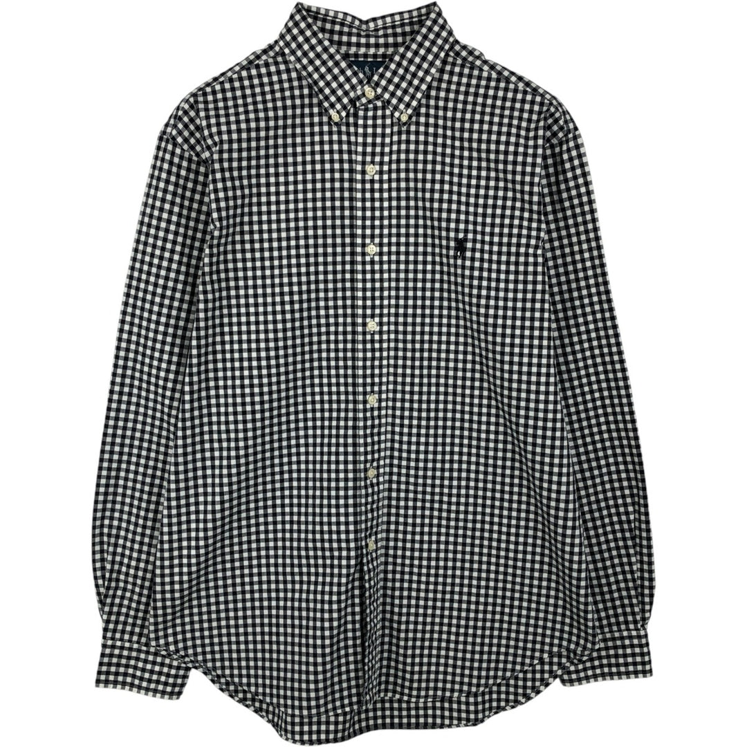 Ralph Lauren Classic Fit Gingham Check Long Sleeve Button-Down Check Shirt, Men's Size L cotton black type Vintage Second Hand