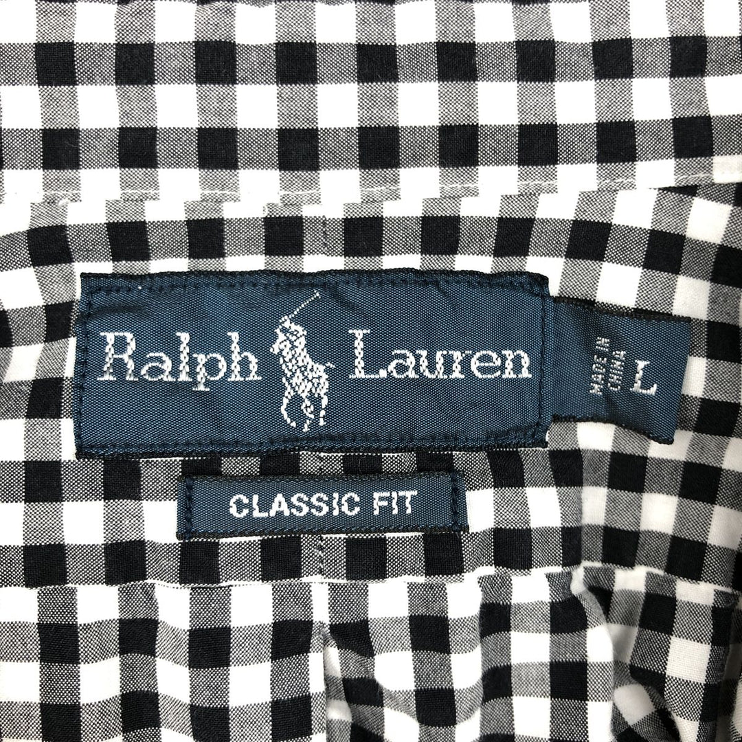 Ralph Lauren Classic Fit Gingham Check Long Sleeve Button-Down Check Shirt, Men's Size L cotton black type Vintage Second Hand