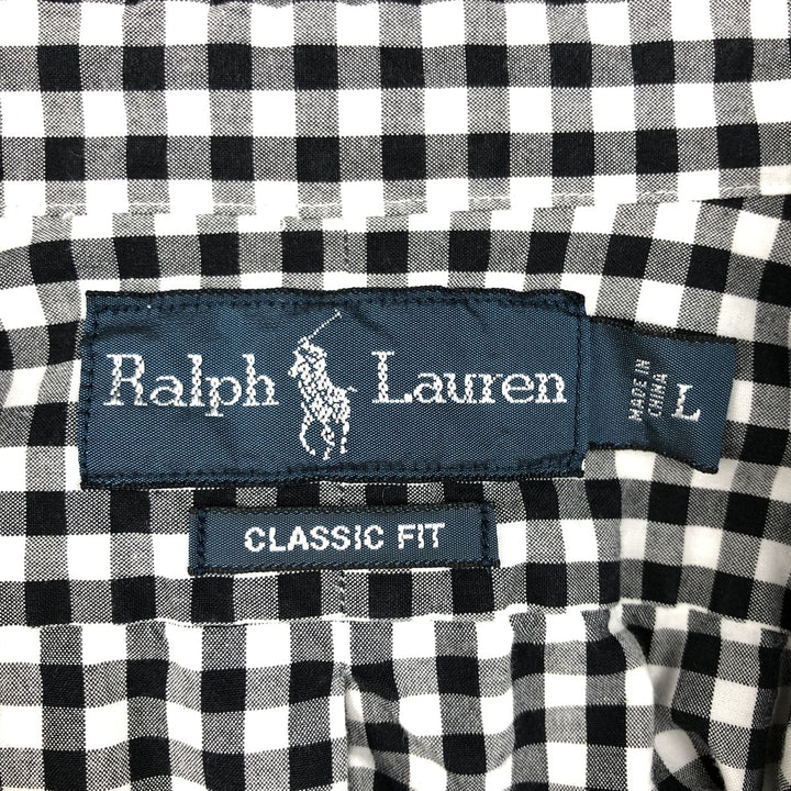 Ralph Lauren Classic Fit Gingham Check Long Sleeve Button-Down Check Shirt, Men's Size L cotton black type Vintage Second Hand