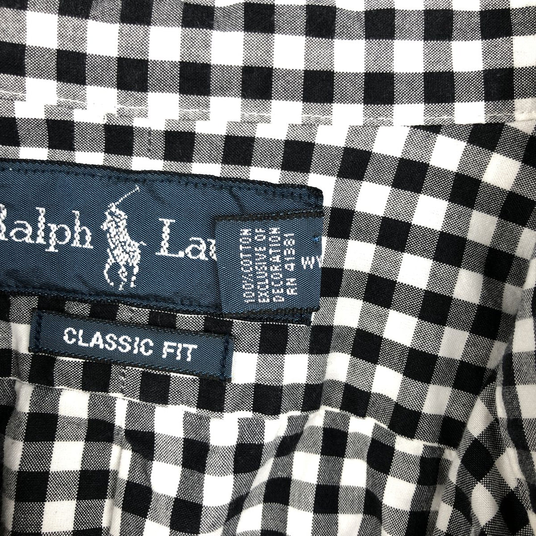 Ralph Lauren Classic Fit Gingham Check Long Sleeve Button-Down Check Shirt, Men's Size L cotton black type Vintage Second Hand