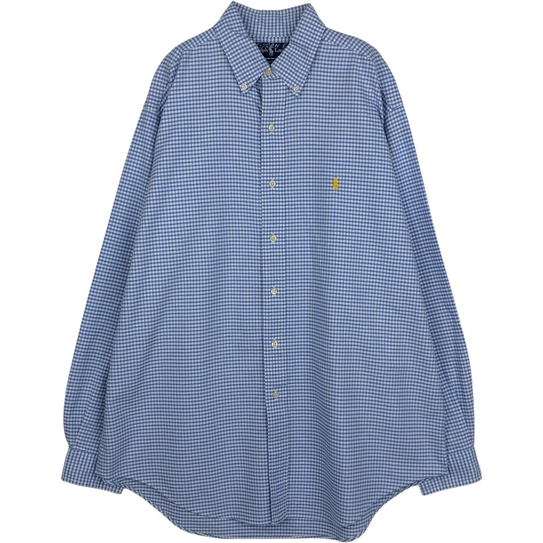 Ralph Lauren Classic Fit Gingham Check Long Sleeve Button-Down Check Shirt, Men's Size L cotton blue type Vintage Second Hand