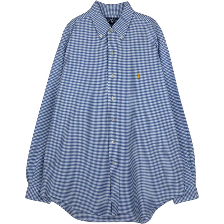 Ralph Lauren Classic Fit Gingham Check Long Sleeve Button-Down Check Shirt, Men's Size L cotton blue type Vintage Second Hand