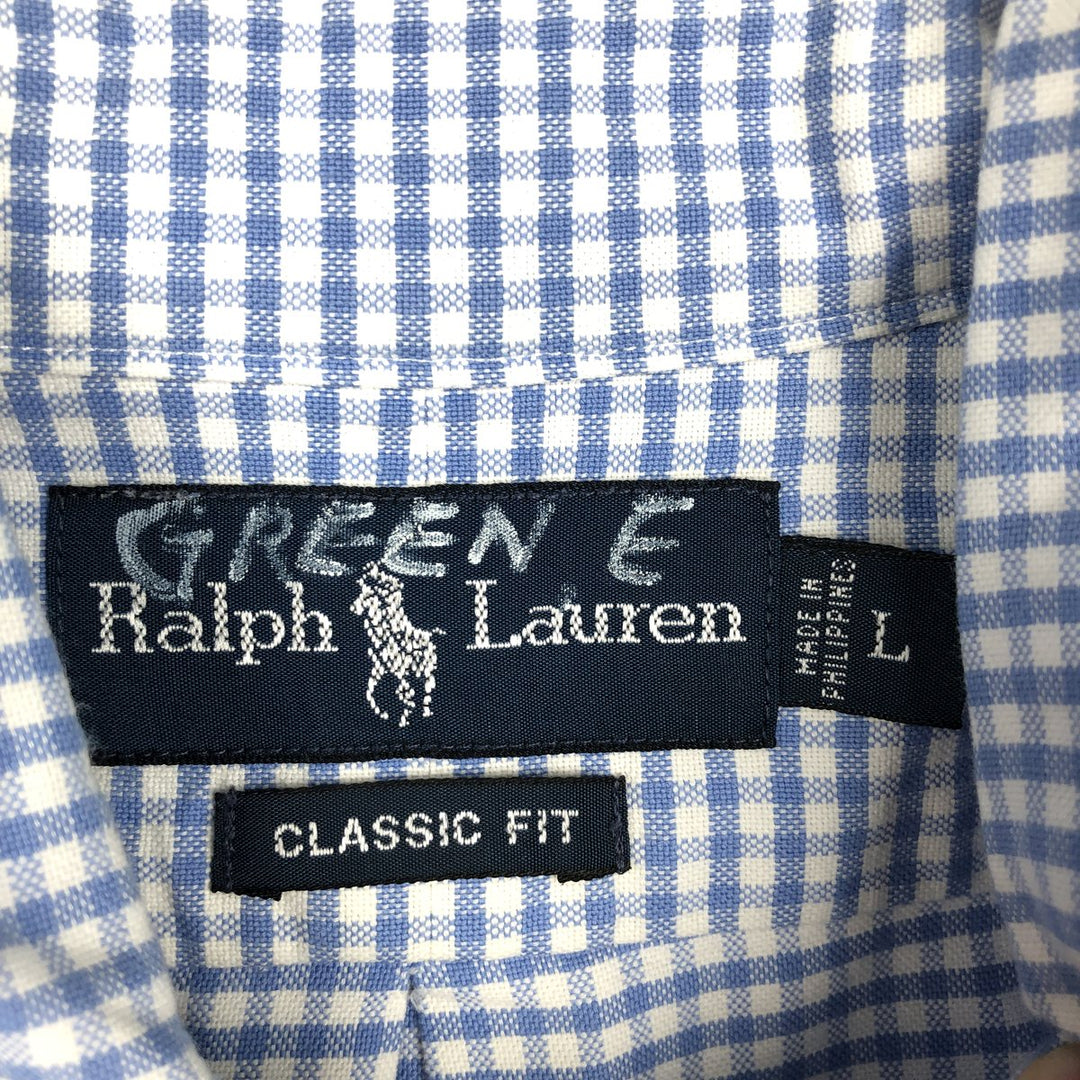 Ralph Lauren Classic Fit Gingham Check Long Sleeve Button-Down Check Shirt, Men's Size L cotton blue type Vintage Second Hand