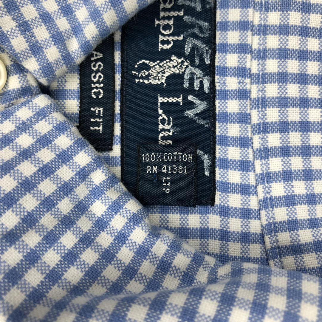 Ralph Lauren Classic Fit Gingham Check Long Sleeve Button-Down Check Shirt, Men's Size L cotton blue type Vintage Second Hand