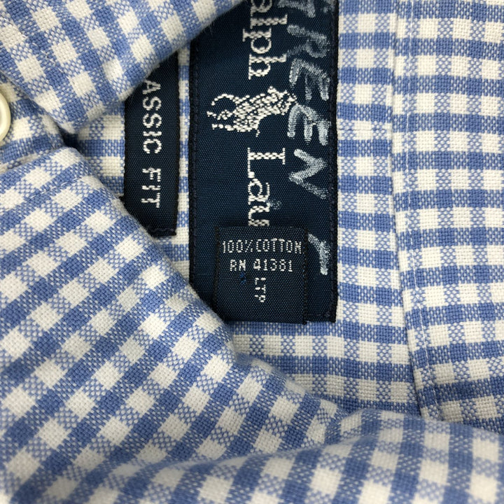 Ralph Lauren Classic Fit Gingham Check Long Sleeve Button-Down Check Shirt, Men's Size L cotton blue type Vintage Second Hand