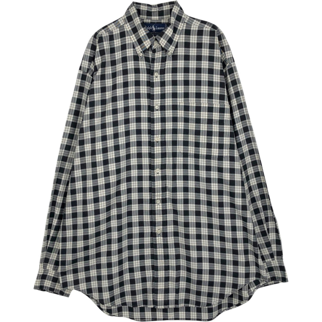 Ralph Lauren BLAIRE long sleeve button down check shirt, men's size M cotton black type Vintage Second Hand