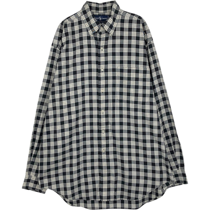 Ralph Lauren BLAIRE long sleeve button down check shirt, men's size M cotton black type Vintage Second Hand