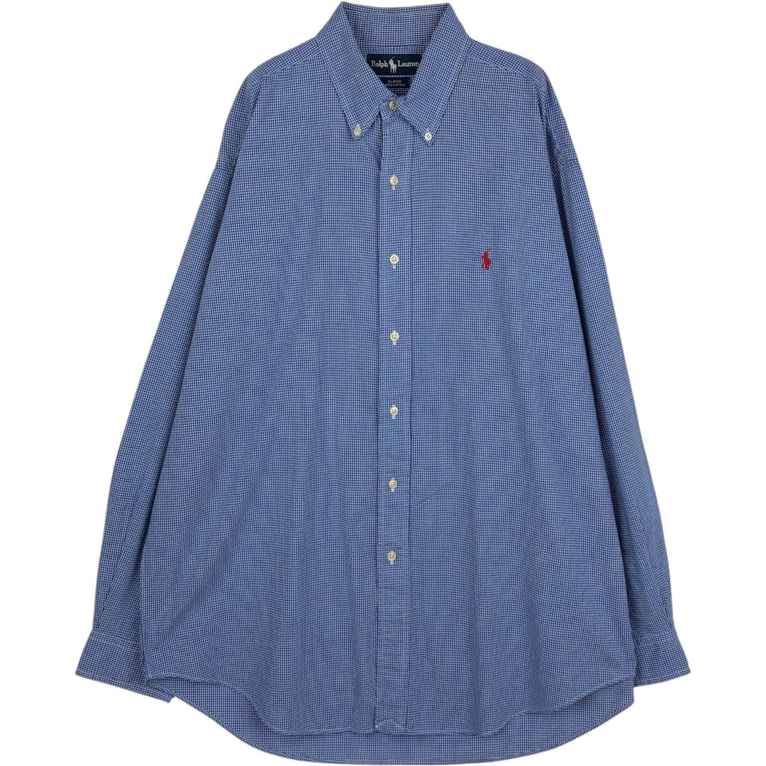 Ralph Lauren BLAIRE Gingham Check Long-Sleeve Button-Down Check Shirt, Men's Size L (approx.) cotton blue type Vintage Second Hand