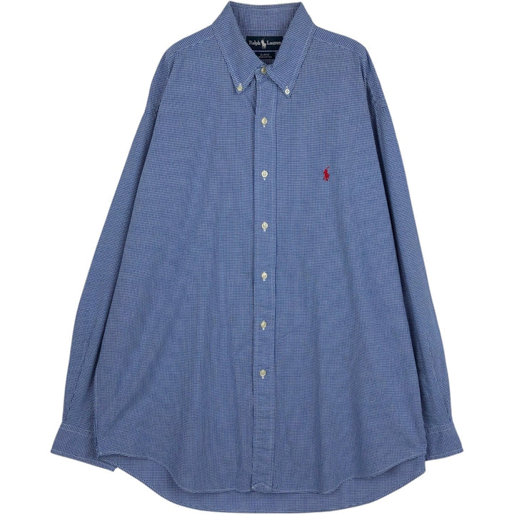 Ralph Lauren BLAIRE Gingham Check Long-Sleeve Button-Down Check Shirt, Men's Size L (approx.) cotton blue type Vintage Second Hand