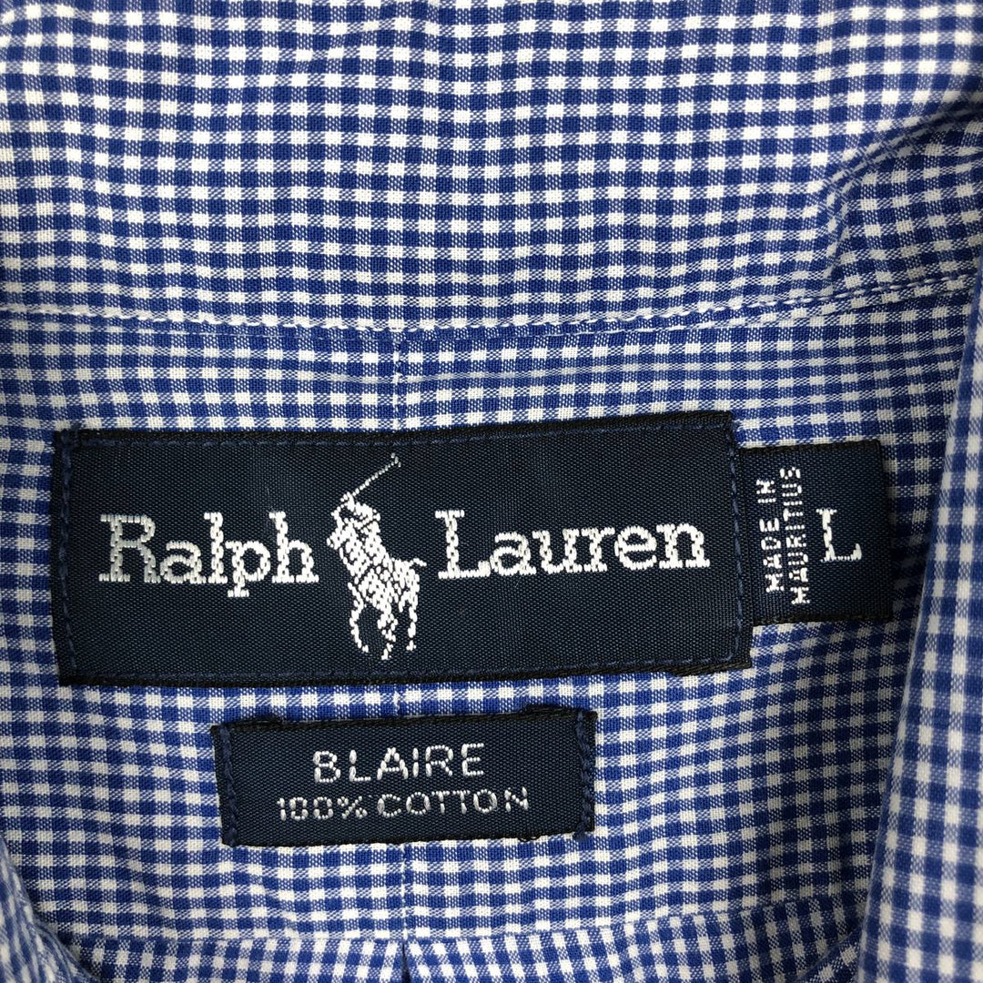 Ralph Lauren BLAIRE Gingham Check Long-Sleeve Button-Down Check Shirt, Men's Size L (approx.) cotton blue type Vintage Second Hand