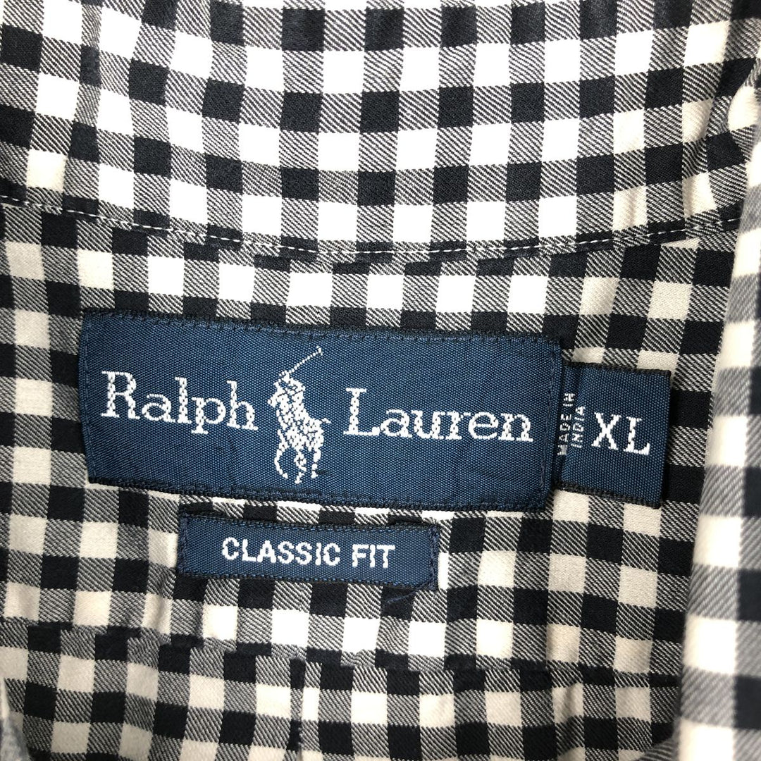 Ralph Lauren Classic Fit Gingham Check Long Sleeve Button-Down Check Shirt, Men's Size XL cotton black type Vintage Second Hand