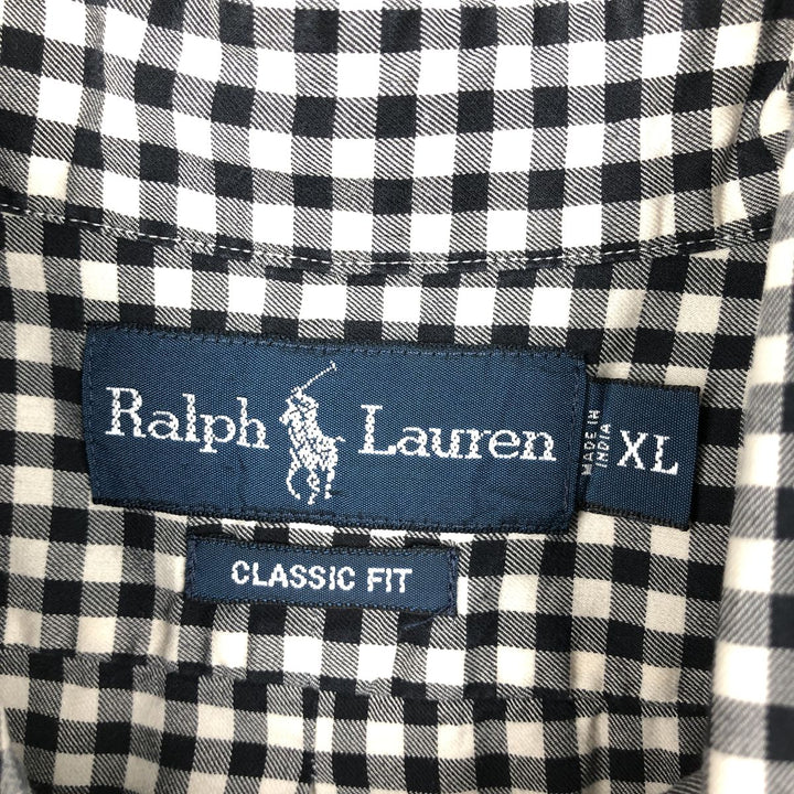 Ralph Lauren Classic Fit Gingham Check Long Sleeve Button-Down Check Shirt, Men's Size XL cotton black type Vintage Second Hand
