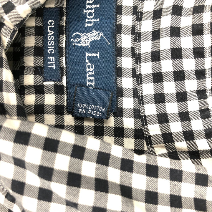Ralph Lauren Classic Fit Gingham Check Long Sleeve Button-Down Check Shirt, Men's Size XL cotton black type Vintage Second Hand