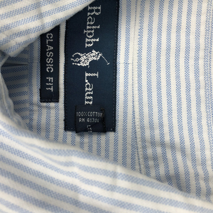 Ralph Lauren Classic Fit Long Sleeve Button Down Striped Shirt Men's M cotton Blue type light blue Vintage Second Hand